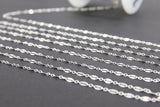 925 Sterling Silver Bar Chain, Silver Long and Short Sequin 2.3 mm Chain CH# 829, Unfinished Flat Drawn Chains - 1 Foot/925 Silver