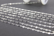 925 Sterling Silver Bar Chain, Silver Long and Short Sequin 2.3 mm Chain CH #829, Unfinished Flat Drawn Chains