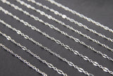 925 Sterling Silver Bar Chain, Silver Long and Short Sequin 2.3 mm Chain CH# 829, Unfinished Flat Drawn Chains