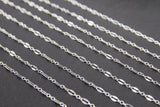 925 Sterling Silver Bar Chain, Silver Long and Short Sequin 2.3 mm Chain CH #829, Unfinished Flat Drawn Chains