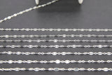 925 Sterling Silver Bar Chain, Silver Long and Short Sequin 2.3 mm Chain CH #829, Unfinished Flat Drawn Chains