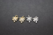 Silver Palm Tree Charms, CZ Micro Pave Tiny Coconut Tree Charms #321, Cubic Zirconia 10 x 12 mm Gold and Silver