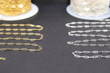 14 K Gold Filled Wavy Bar Paperclip Chain, 5.5 mm 925 Sterling Silver Ripple Chains CH# 819, Unfinished Long and Short CH #705