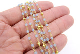 Aquamarine and gold pyrite rosary chain