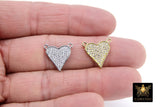 Gold CZ Heart Connectors, Silver Cubic Zirconia Heart Charms #560, Small CZ Heart Jewelry 2 Loop Charms