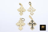 Gold CZ White Enamel Cross Charms, Black CZ Charms With Bail #871, 21 x 30 mm Religious Rosary Pendants