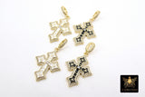 Gold CZ White Enamel Cross Charms, Black CZ Charms With Bail #871, 21 x 30 mm Religious Rosary Pendants