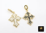 Gold CZ White Enamel Cross Charms, Black CZ Charms With Bail #871, 21 x 30 mm Rosary Pendants