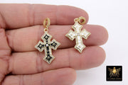 Gold CZ White Enamel Cross Charms, Black CZ Charms With Bail #871, 21 x 30 mm Religious Rosary Pendants