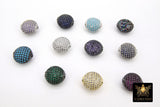 CZ Micro Pave Colored Spacer Beads, 14 mm Oval Egg Cubic Zirconia Flat Beads AG #380, Pink Clear Purple Blue Green