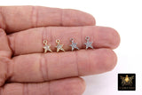 CZ Pave Gold Star Charms, 10 mm Silver Mini Star Dangles AG #3242, Cubic Zirconia Small Mini Starbursts
