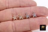 CZ Pave Gold Star Charms, 10 mm Silver Mini Star Dangles AG #3242, Cubic Zirconia Small Mini Starbursts