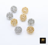 Gold Plated Round Filigree Beads, 5 Pc Patterned Silver Metal Beads # 3352, Round High Quality 8 mm Focal Beads