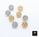Gold Plated Round Filigree Beads, 5 Pc Patterned Silver Metal Beads #3352, Round High Quality 8 mm Focal Beads