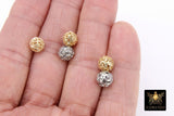 Gold Plated Round Filigree Beads, 5 Pc Patterned Silver Metal Beads AG #3355, Round High Quality 8 mm Focal Beads