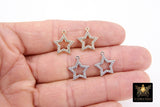 Cubic Zirconia Silver Star Charms, Small Gold Starbursts #3344, CZ Hollow Star Dangles