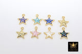 Gold Shell Star Charms, 13 mm Pink Starburst #3346, Blue Aqua White or Black Star Charms