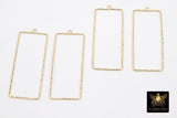 Gold Rectangle Hoop Ear Rings, 20 x 53 mm Rectangle Shaped Gold Charms AG #3332, High Quality Long Rectangles