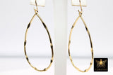 Dapped Gold Teardrop Hoop Ear Rings, 29 x 45 mm Textured Silver Charms AG #3333, Oval Hoops High Quality Light Weight Wire Hoops Finding