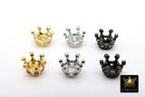CZ Micro Pave Gold Crown Beads, Silver Crown Shaped Beads #3360, Clear or Black CZ Queen Crown Spacers