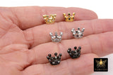 CZ Micro Pave Gold Crown Beads, Silver Crown Shaped Beads #3360, Clear or Black CZ Queen Crown Spacers