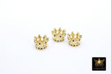 CZ Micro Pave Gold Crown Beads, Small Crown Shaped Beads #3368, Black CZ Queen Crown Spacers