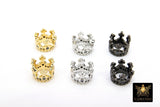 CZ Micro Pave Gold Crown Beads, Silver Crown Shaped Beads #3365, Black CZ Queen Crown Spacers