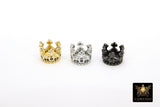 CZ Micro Pave Gold Crown Beads, Silver Crown Shaped Beads #3365, Black CZ Queen Crown Spacers