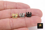 CZ Micro Pave Gold Crown Beads, Silver Crown Shaped Beads #3365, Black CZ Queen Crown Spacers