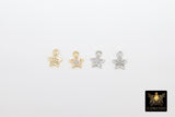 CZ Pave Gold Star Charms, 8 mm Silver Mini Star Dangles AG #3375, Cubic Zirconia Small Mini Starbursts