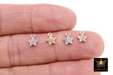 CZ Pave Gold Star Charms, 8 mm Silver Mini Star Dangles AG #3375, Cubic Zirconia Small Mini Starbursts