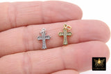 CZ Paved Gold Cross Charms, 10 x 15 mm Silver Cross Charm #3388, Minimalist Small Crosses