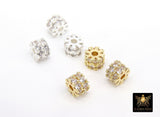 Gold Spacer Beads, 6 mm Silver CZ Rondelle Spacer Donuts Findings #3396, Thick Round Disc Wheels