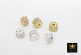 Gold Spacer Beads, 6 mm Silver CZ Rondelle Spacer Donuts Findings #3396, Thick Round Disc Wheels