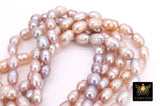 Genuine Pearl Bead Strands, 8 mm Beige Pink Baroque Pearl Beads BS #296, Oval Freshwater Rice Pearl