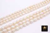 Genuine Pearl Bead Strands, 6 mm 12 mm White Baroque Pearl Beads CH#, Oval Freshwater Rice Pearl