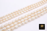 Genuine Pearl Bead Strands, 6 mm 12 mm White Baroque Pearl Beads BS #295, Oval Freshwater Rice Pearl