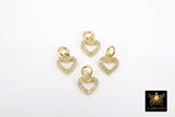 CZ Paved Gold Heart Charms, 10 mm Tiny Heart Charm #3407, Silver Minimalist Small Valentine Heart