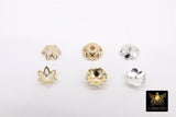 Gold Bead Caps, 8 mm Silver Bead End Caps Styles #3415, Round Petal Star Discs