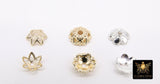 Gold Bead Caps, 8 mm Silver Bead End Caps Styles #3415, Round Petal Star Discs