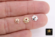 Gold Bead Caps, 8 mm Silver Bead End Caps Styles #3415, Round Petal Star Discs