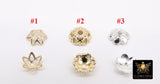 Gold Bead Caps, 8 mm Silver Bead End Caps Styles #3415, Round Petal Star Discs