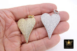 Gold CZ Heart Pendants, Silver Cubic Zirconia Heart Charms AG 397, Large Silver CZ Bail Jewelry Charms