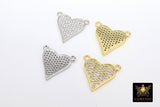 Gold CZ Heart Connectors, Silver Cubic Zirconia Heart Charms #560, Small CZ Heart Jewelry 2 Loop Charms