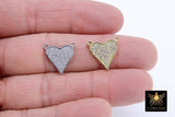 Gold CZ Heart Connectors, Silver Cubic Zirconia Heart Charms #560, Small CZ Heart Jewelry 2 Loop Charms