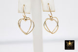 Gold Double Heart Charms, 16 mm Gold Heart Shape Charms #504, Heart Gold Earring Findings