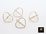 Gold Double Heart Charms, 16 mm Gold Heart Shape Charms #504, Heart Gold Earring Findings