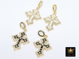 Gold CZ White Enamel Cross Charms, Black CZ Charms With Bail #871, 21 x 30 mm Religious Rosary Pendants