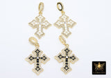 Gold CZ White Enamel Cross Charms, Black CZ Charms With Bail #871, 21 x 30 mm Rosary Pendants