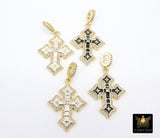 Gold CZ White Enamel Cross Charms, Black CZ Charms With Bail #871, 21 x 30 mm Rosary Pendants